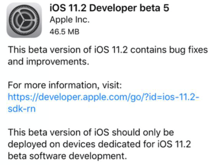 iOS11.2 Beta5更新了什么