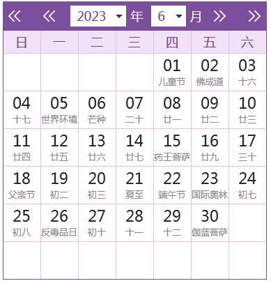 2023年日历全年表6