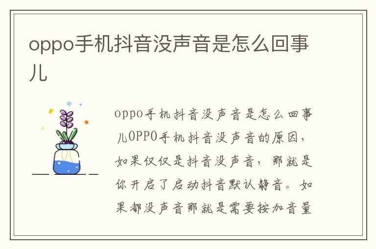 oppo手机抖音没声音是怎么回事儿