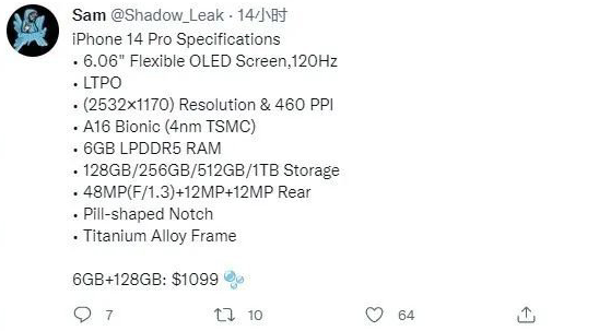 iPhone14Pro配置参数分享