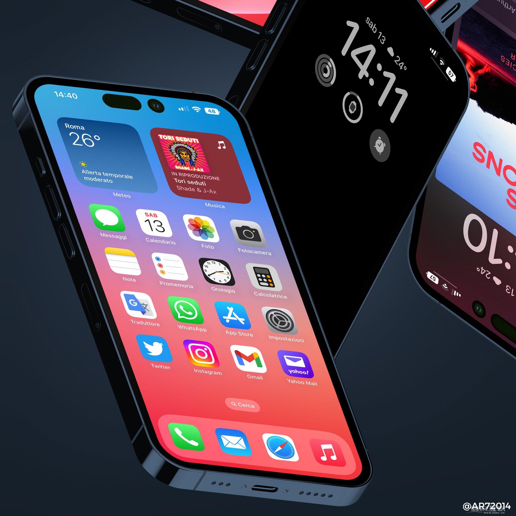 设计师出示最新iPhone 14 Pro 与 iOS 16 概念渲染图