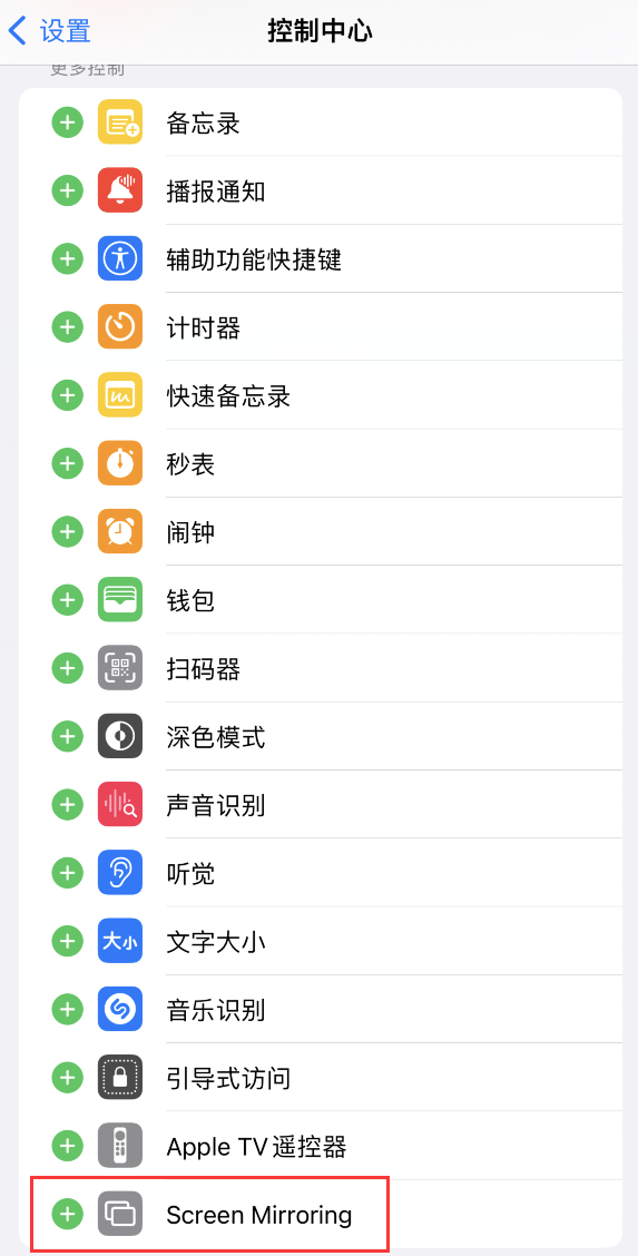 苹果 iPhone 15 Pro 控制中心没有屏幕镜像按钮