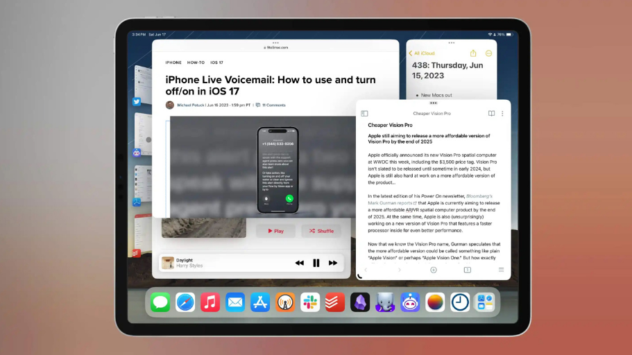 iPadOS17:优化台前调度，灵活调整窗口位置和大小、支持外接摄像头