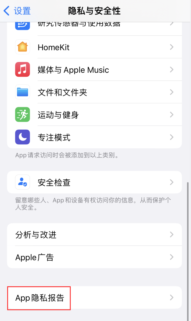 在iPhone上如何开启“应用隐私报告”？