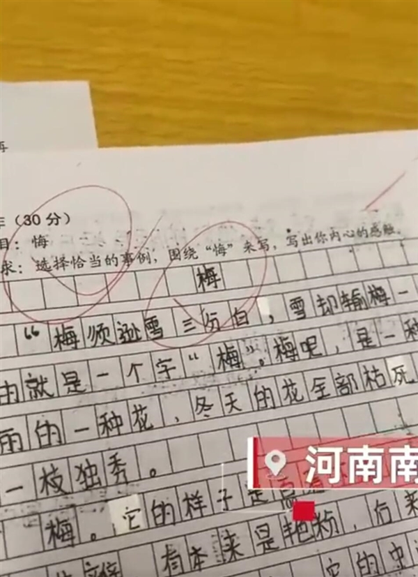 小学生满分作文跑题老师含泪打5分:把“悔”看成“梅”-第1张图片-9158手机教程网 小学生满分作文跑题老师含泪打5分:把“悔”看成“梅”-第1张图片-9158手机教程网